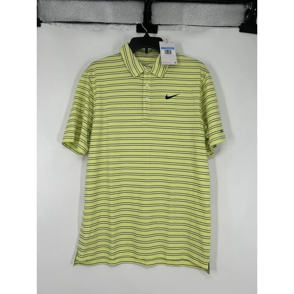 Nike Player Golf Polo Shirt Striped Dri Fit Flourescent Neon Yellow DA2972-736 M